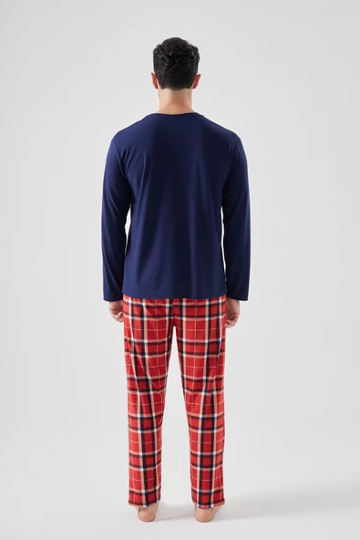 Erkek Yumuşak Dokulu Ayıcık Baskılı Ekose Desenli Pijama Takımı - Resim 4