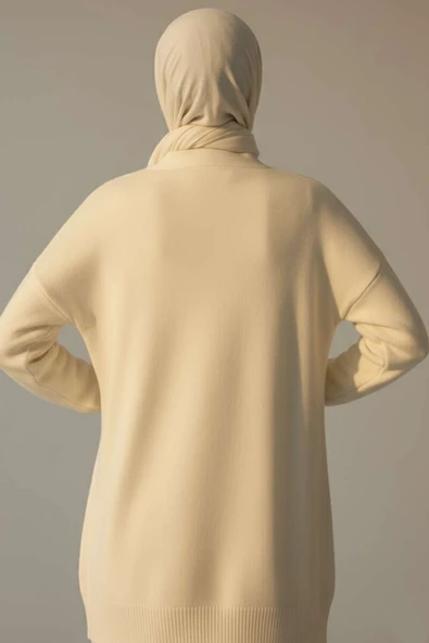 Çiçek İşlemeli Triko Hırka Ekru - Resim 3