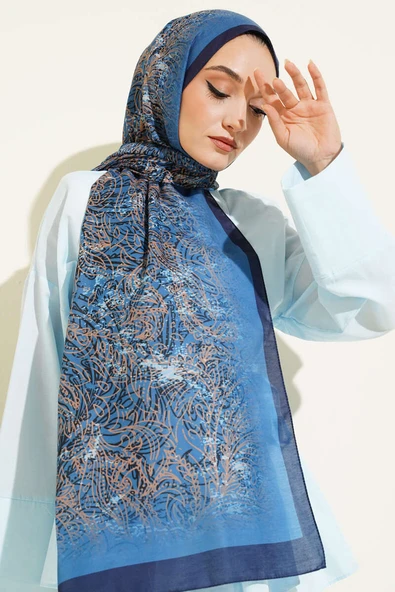 Lacivert Serisi Desenli Şal Asorti 3 - Resim 2