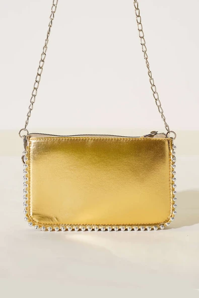 Zımbalı Zincir Askılı Çanta Gold - Resim 2