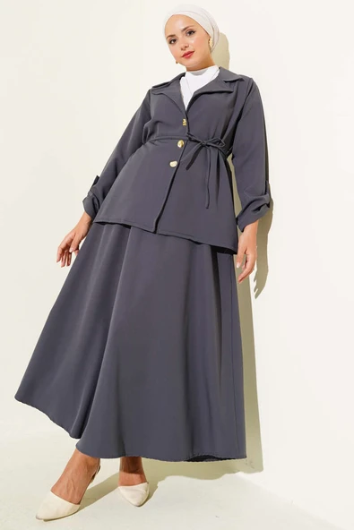 Kruvaze Yaka Gold Düğmeli Dabıl İkili Takım Füme ürün görseli 1