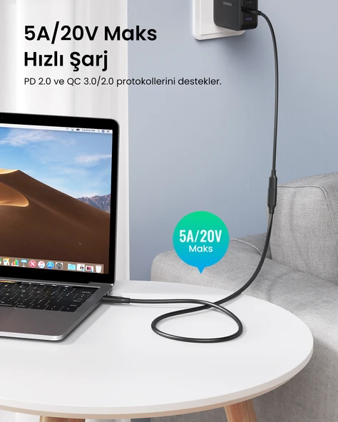 UGREEN Type-C Erkek to Type-C Dişi Uzatma Kablosu 1 Metre, 10387 - Resim 4