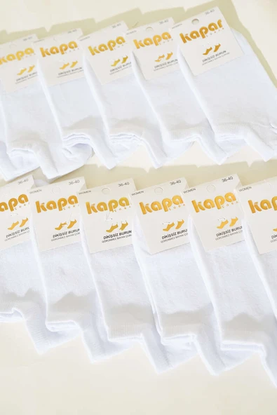 Kadın 12li Karışık Desenli Sneakers Çorap Beyaz - Resim 2