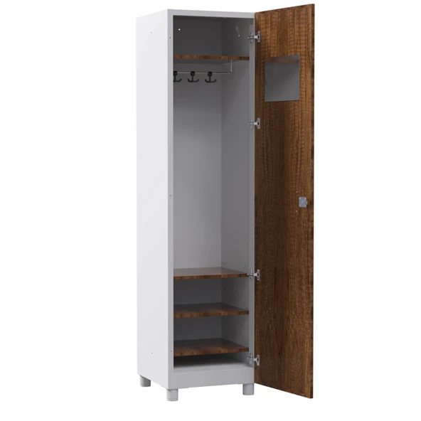 Tek Kapılı Metal Gövdeli Ahşap Kapaklı Soyunma Dolabı – Vestiyer Portmanto Askılık – Askılıklı ve Raflı - Resim 2
