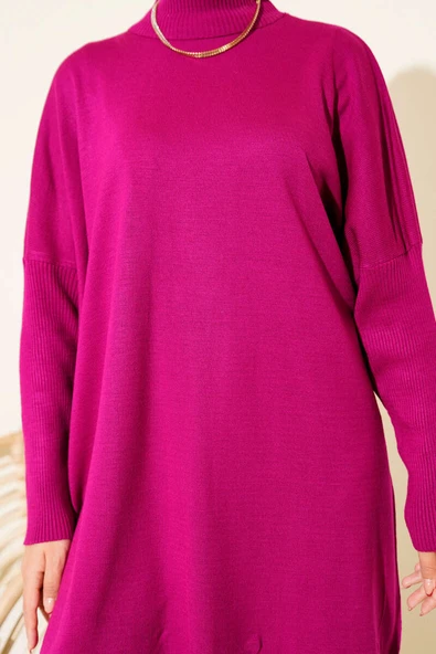 Düşük Kol Detaylı Triko Tunik Menekşe - Resim 4