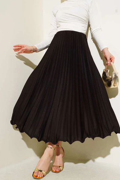 Fırfırlı Pileli Bel Lastikli Etek Acı Kahve ürün görseli 1