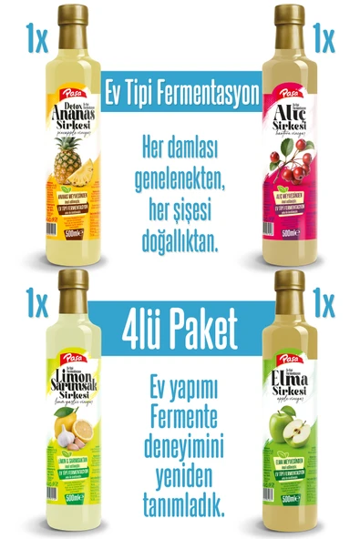 Paşa Premium 4’lü Sirke Seti – Detoks Ananas, Elma, Alıç ve Limon Sarımsak Sirkesi - Resim 2
