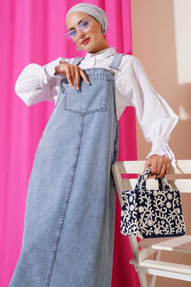 Tek Göğüs Cepli Kot Slopet Açık Kot - Resim 2