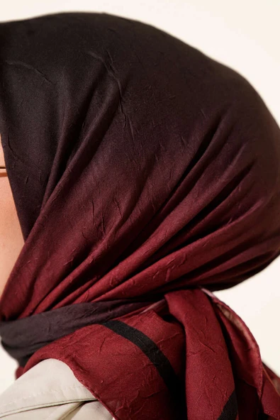 Şeritli Bambu Kraş Eşarp Bordo - Resim 4