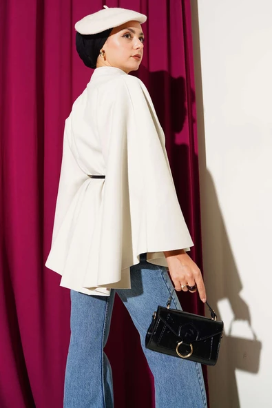 İnce Kemer Detaylı Kaşe Panço Taş - Resim 3