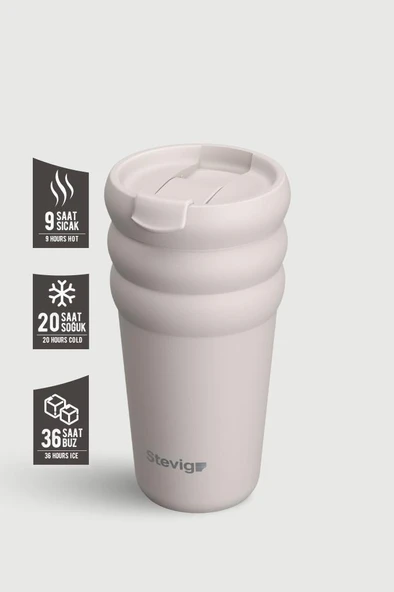 Stevig 3 Bubble Two-Cap Straw Tumbler Çelik Termos 600 ML Crushed Rock ST-244 - Resim 2