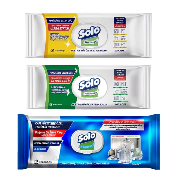 Solo Tüm Yüzeyler ve Cam Yüzeyler Temizlik Havlusu 3 lü Karma Paket ürün görseli
