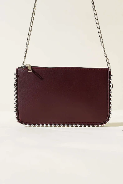 Zımbalı Zincir Askılı Çanta Bordo - Resim 2