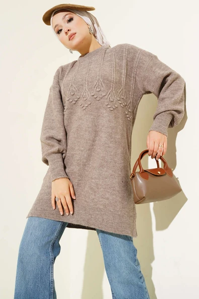 Kabartma Desen Yumoş Triko Tunik Vizon ürün görseli