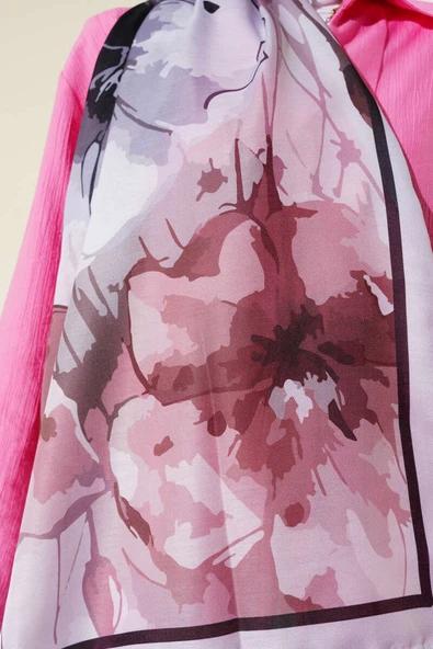 Ebruli Çiçek Desen Soft Şal Gri - Resim 4