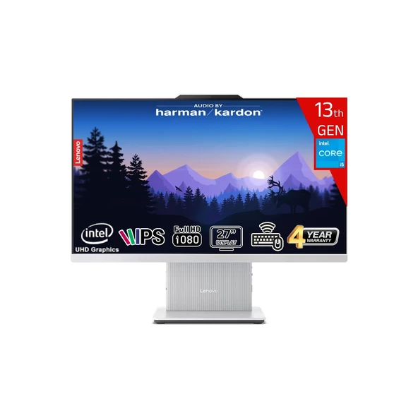 Ideacentre Aıo 27IRH9 Intel Core I5 13420H 32GB Ddr5 1tb SSD Intel UHD Graphics WIN11 Pro 27 IPS Fhd Kablosuz Klavye+Mouse F0HM0045TR-321W Beyaz All In One Bilgisayar ürün görseli