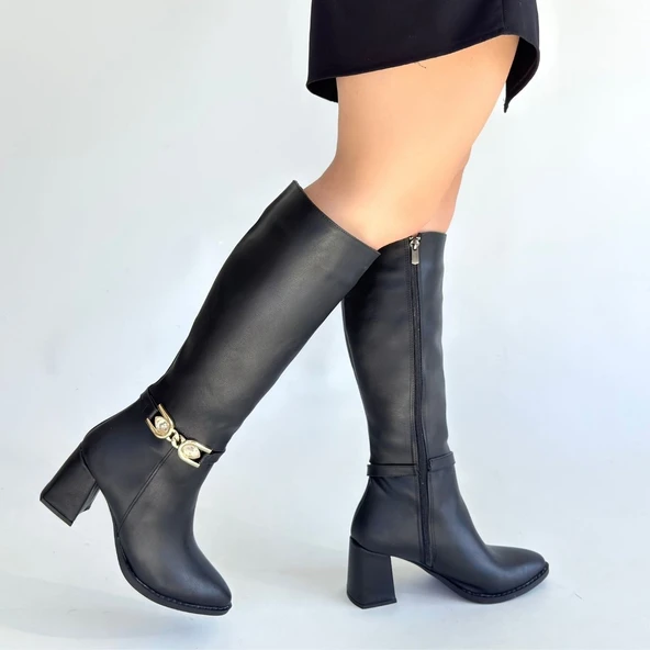 Mooni Siyah Cilt Topuklu Çizme - Resim 4