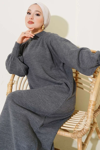 Balon Kol Triko Elbise Füme ürün görseli 1