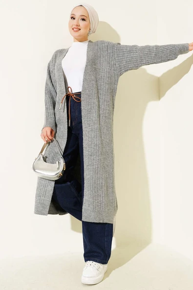 Salaş Fitilli Uzun Hırka Gri ürün görseli