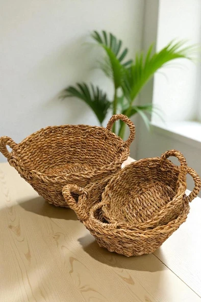 Digithome 3’lü Naturel  Yuvarlak Organizer Sepet -PNL-PH25 S/3 - Resim 2