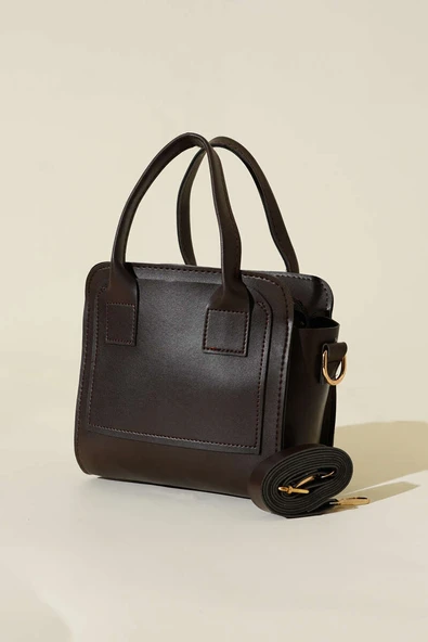 Fermuarlı Kare Çanta Acı Kahve ürün görseli 1