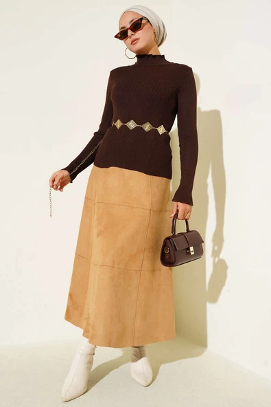 Yarım Boğazlı Balıkçı Triko Kazak Kahve - Resim 2