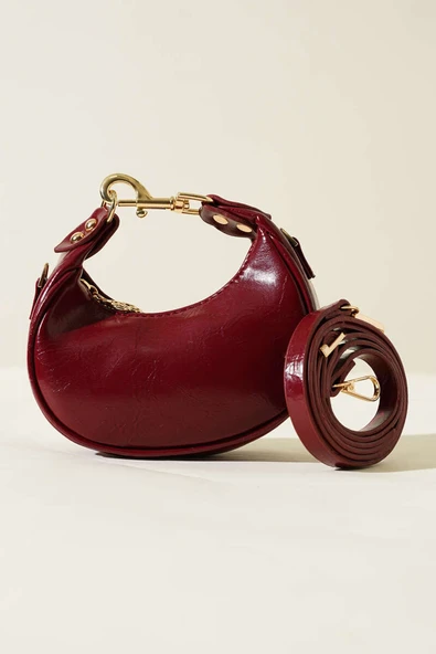 Kancalı Mini Çanta Bordo - Resim 2