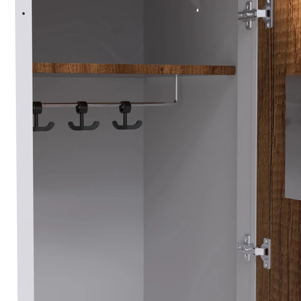 Tek Kapılı Metal Gövdeli Ahşap Kapaklı Soyunma Dolabı – Vestiyer Portmanto Askılık – Askılıklı ve Raflı - Resim 5