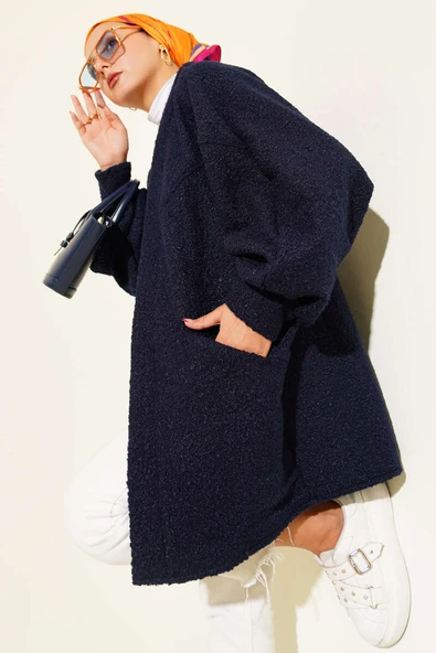 Yarasa Kol Kemerli Buklet Ceket Lacivert ürün görseli 1