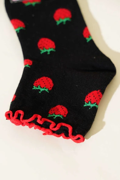 Kadın Meyve Figürlü Soket Çorap Siyah - Resim 2