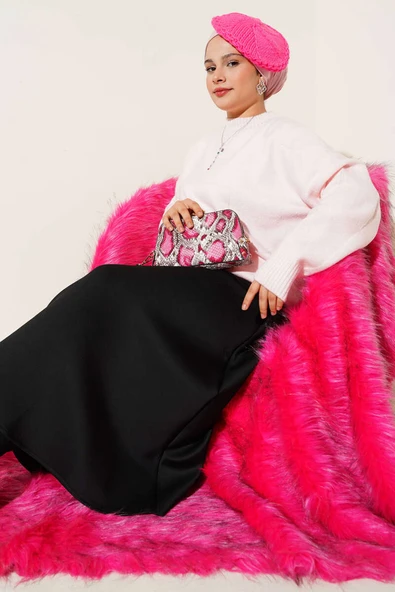 Kare Desenli Triko Kazak Pudra - Resim 2