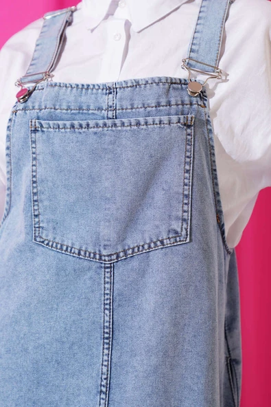 Tek Göğüs Cepli Kot Slopet Açık Kot - Resim 4