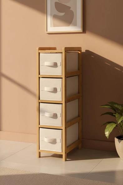 Digithome Bambu Slim 4 Çekmeceli Dolap Organizer Çok Amaçlı Düzenleyici Şifonyer DB-0048 - Resim 5