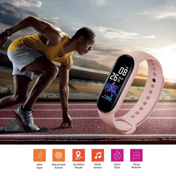 Polosmart PSSW17 Akıllı Bileklik 5.1V Titreşimli Bluetooth Adım Sayar Kalp Atışı Uyku Takibi Pembe - Resim 3