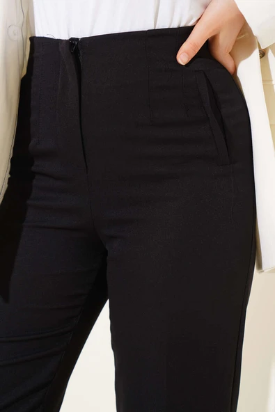 Bel Çımalı Dar Paça Kumaş Pantolon Siyah - Resim 4