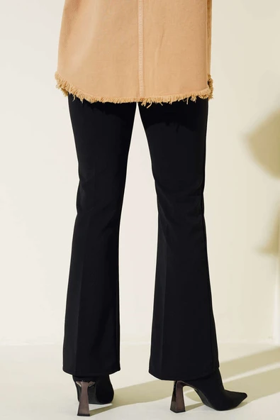 İspanyol Paça Bel Lastikli Dabıl Pantolon Siyah - Resim 3