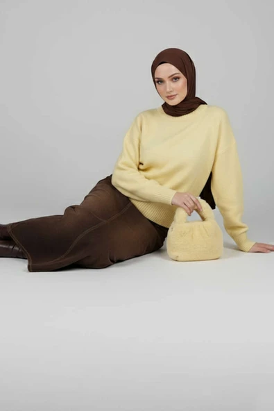 Oversize Triko Kazak Sarı - Resim 2