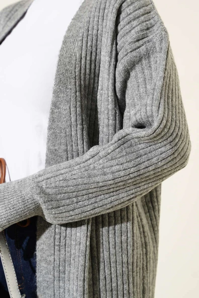 Salaş Fitilli Uzun Hırka Gri - Resim 4