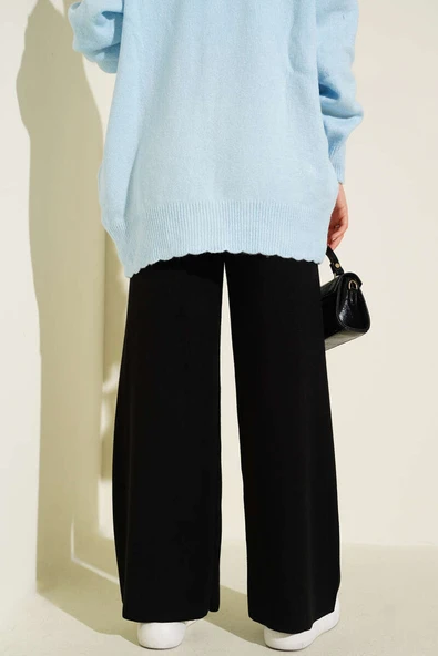 Bol Paça Triko Pantolon Siyah - Resim 3