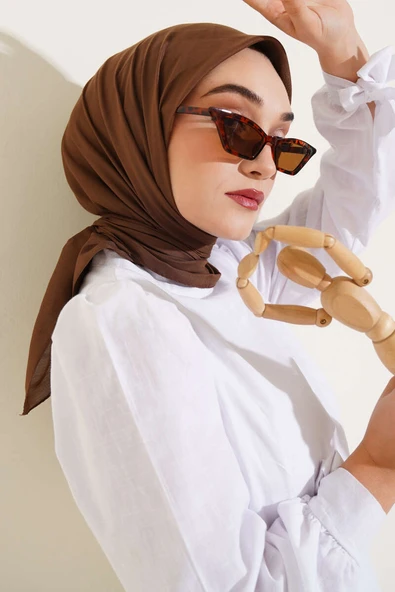 Basic Eşarp Kahve -55 - Resim 2