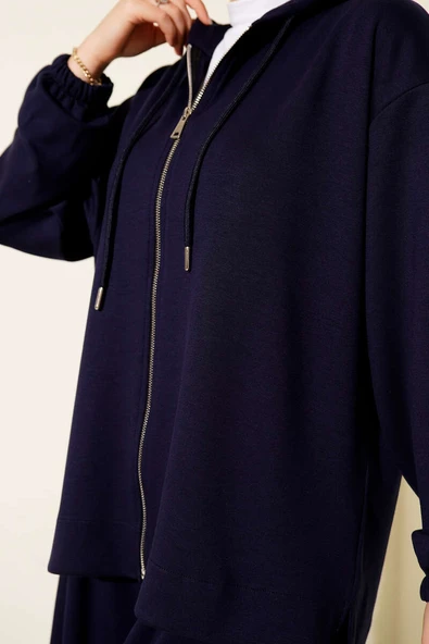 Loyşa Basic Fermuarlı Kapüşonlu İkili Takım Lacivert - Resim 4