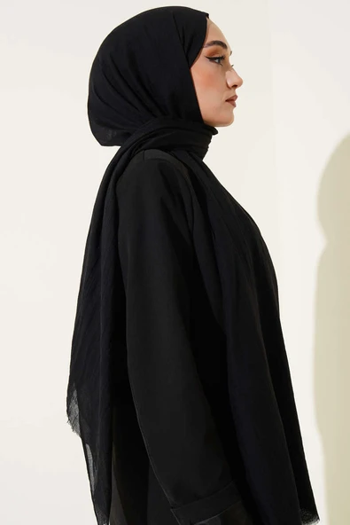 Aya Serisi İnce Pamuk Şal Siyah -2 - Resim 3