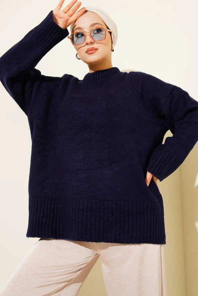 Basic Oversize Triko Tunik Lacivert ürün görseli