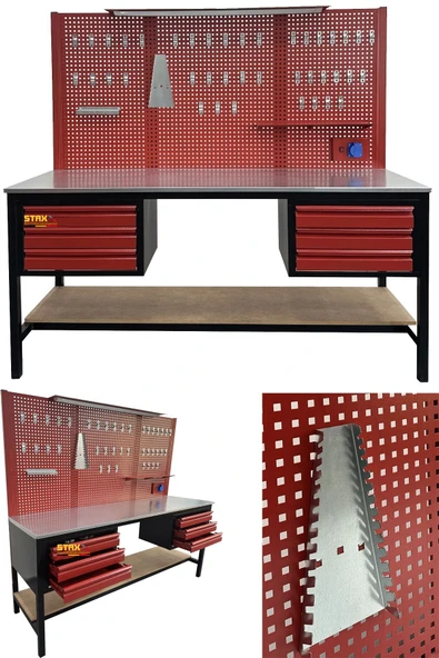 STAXX POWER Profesyonel 6 Çekmeceli 2 Metre Takım Tezgahı - Güçlü Yapı ve Kullanışlı Depolama Atölye Takım Dolab - Resim 2