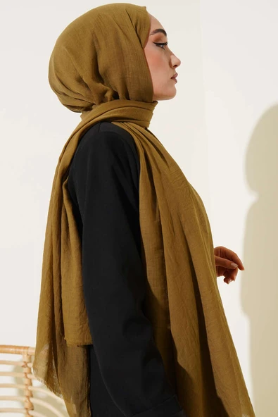 Aya Serisi İnce Pamuk Şal Zeytin Yeşili -152 - Resim 3