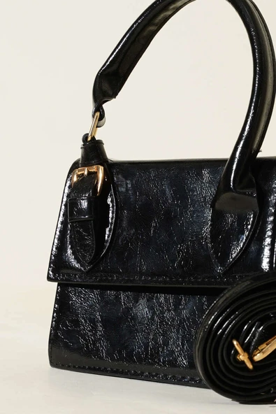 Tek Kemer Detaylı Rugan Çanta Siyah - Resim 3