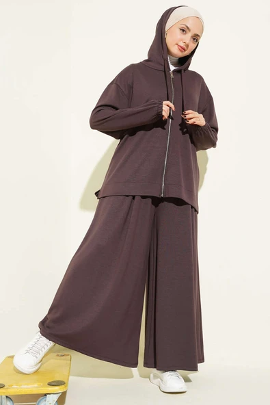 Loyşa Basic Fermuarlı Kapüşonlu İkili Takım Kahve ürün görseli 1