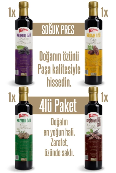 Paşa Lezzet Özleri 4’lü Karışım - Karadut Özü, Hurma Özü, Keçiboynuzu Özü, Kozalak Özü - Resim 2