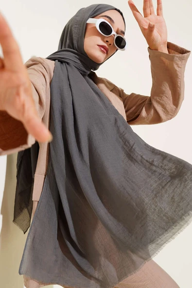 Aya Serisi İnce Pamuk Şal Füme -177 ürün görseli 1