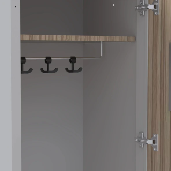 Tek Kapılı Metal Gövdeli Ahşap Kapaklı Soyunma Dolabı – Vestiyer Portmanto Askılık – Askılıklı ve Raflı - Resim 5